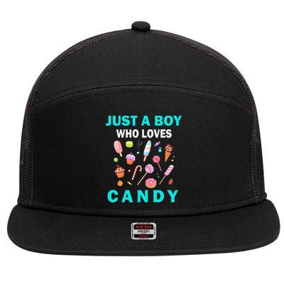 Cute Just A Boy Who Loves Candy Sweets 7 Panel Mesh Trucker Snapback Hat