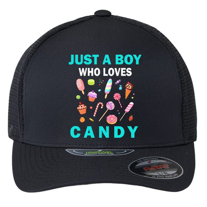 Cute Just A Boy Who Loves Candy Sweets Flexfit Unipanel Trucker Cap