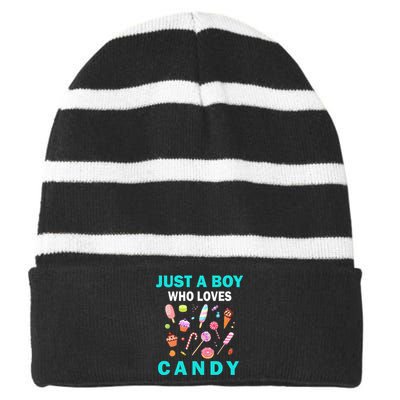 Cute Just A Boy Who Loves Candy Sweets Striped Beanie with Solid Band