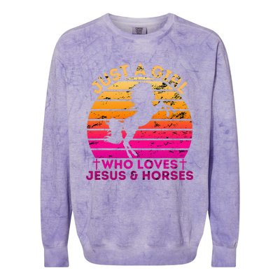 Christian Just a  Who Loves Jesus and Horses Colorblast Crewneck Sweatshirt