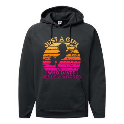 Christian Just a  Who Loves Jesus and Horses Performance Fleece Hoodie