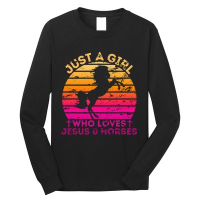 Christian Just a  Who Loves Jesus and Horses Long Sleeve Shirt