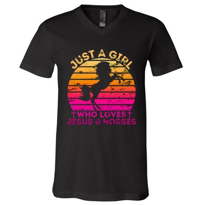 Christian Just a  Who Loves Jesus and Horses V-Neck T-Shirt