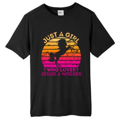 Christian Just a  Who Loves Jesus and Horses Tall Fusion ChromaSoft Performance T-Shirt