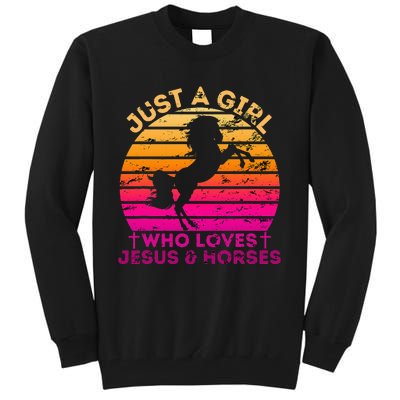 Christian Just a  Who Loves Jesus and Horses Tall Sweatshirt