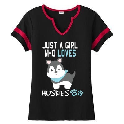 Cute Just A Girl Who Loves Huskies Dog Lover Gift Ladies Halftime Notch Neck Tee