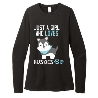 Cute Just A Girl Who Loves Huskies Dog Lover Gift Womens CVC Long Sleeve Shirt