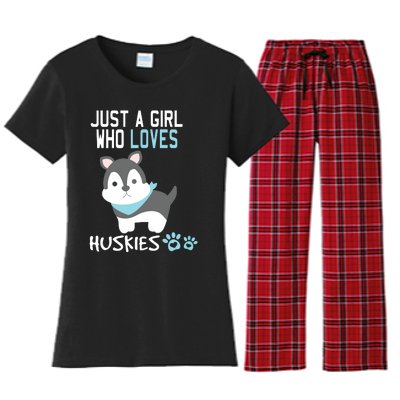 Cute Just A Girl Who Loves Huskies Dog Lover Gift Women's Flannel Pajama Set