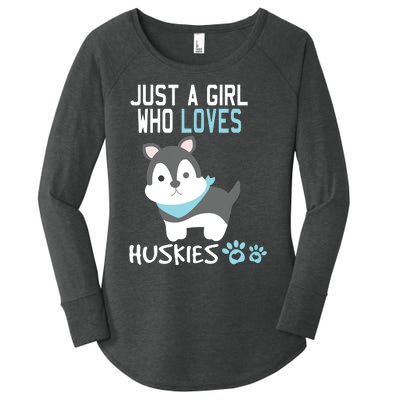 Cute Just A Girl Who Loves Huskies Dog Lover Gift Women's Perfect Tri Tunic Long Sleeve Shirt