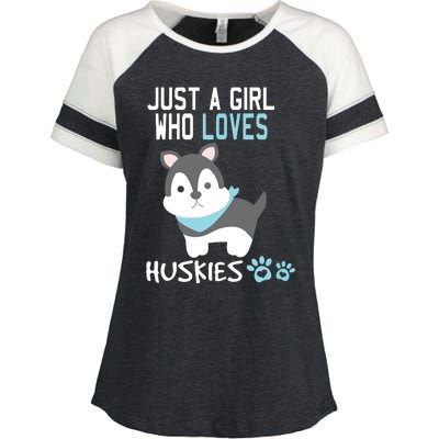 Cute Just A Girl Who Loves Huskies Dog Lover Gift Enza Ladies Jersey Colorblock Tee