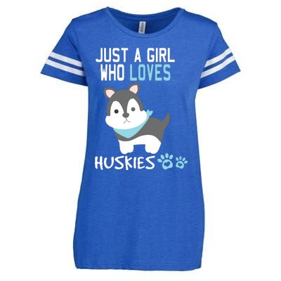 Cute Just A Girl Who Loves Huskies Dog Lover Gift Enza Ladies Jersey Football T-Shirt