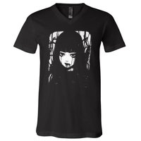 Creepy Japanese Anime Manga Horror Pastel Goth Grunge V-Neck T-Shirt