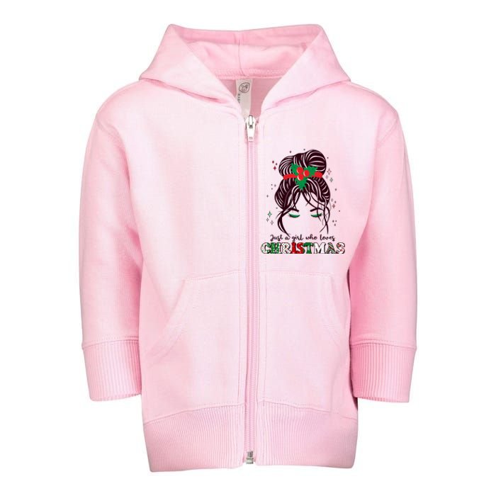 Cute Just A Girl Who Loves Christmas Toddler Zip Fleece Hoodie