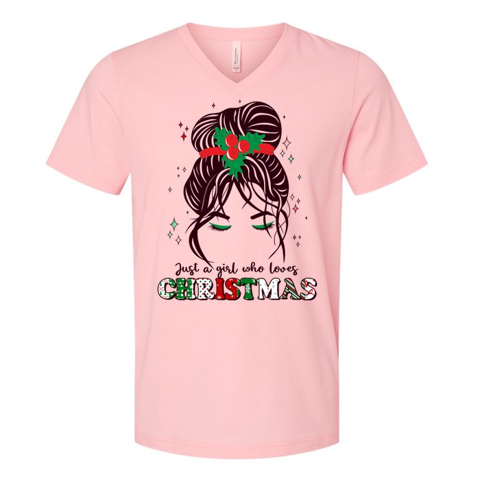 Cute Just A Girl Who Loves Christmas V-Neck T-Shirt