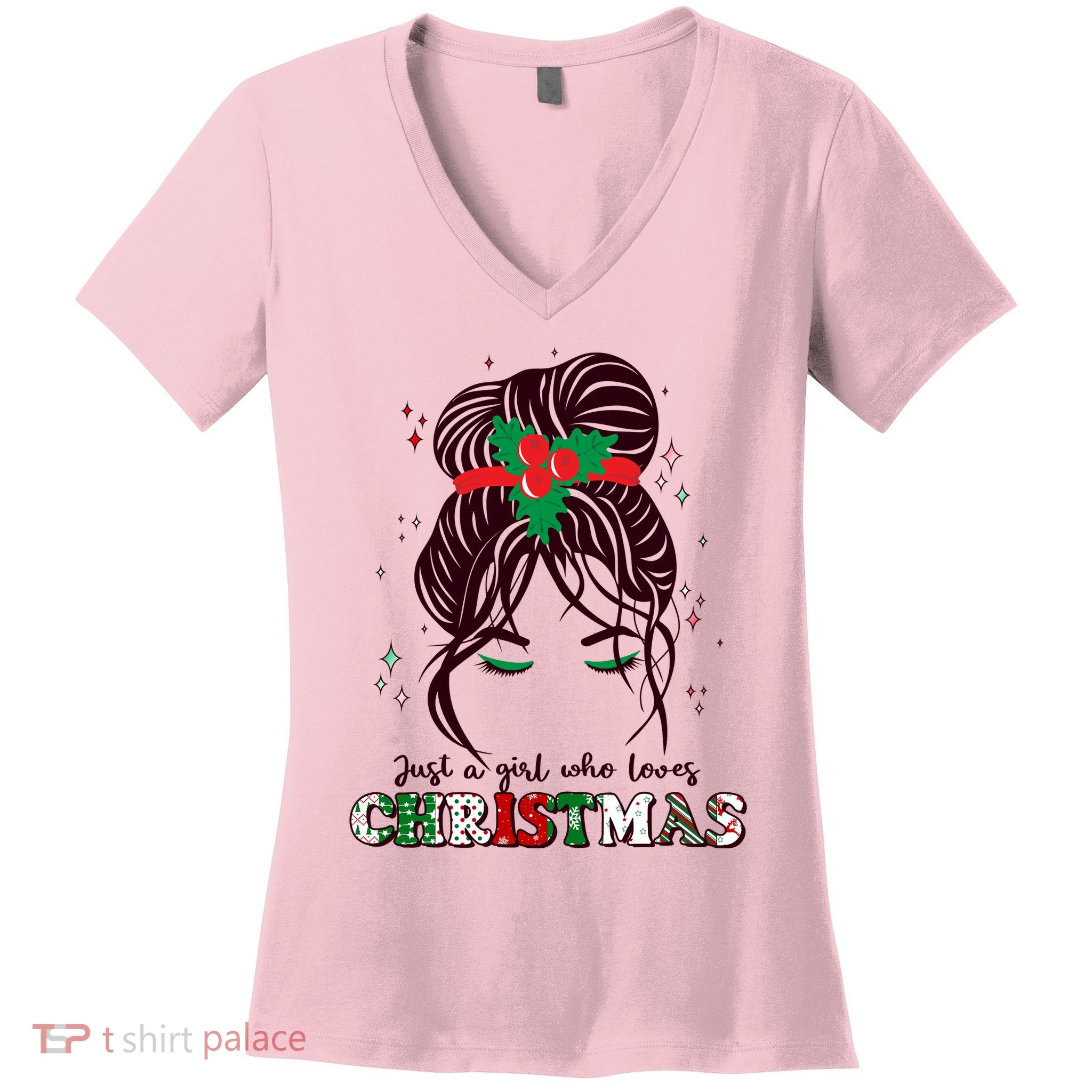 Cute Just A Girl Who Loves Christmas Women's V-Neck T-Shirt