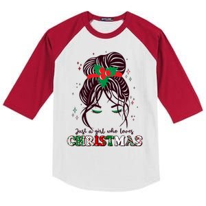 Cute Just A Girl Who Loves Christmas Kids Colorblock Raglan Jersey