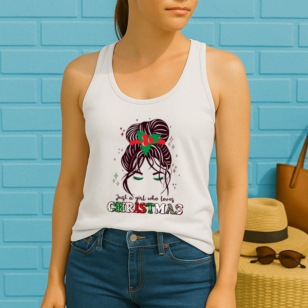 Cute Just A Girl Who Loves Christmas Womens Tank Top
