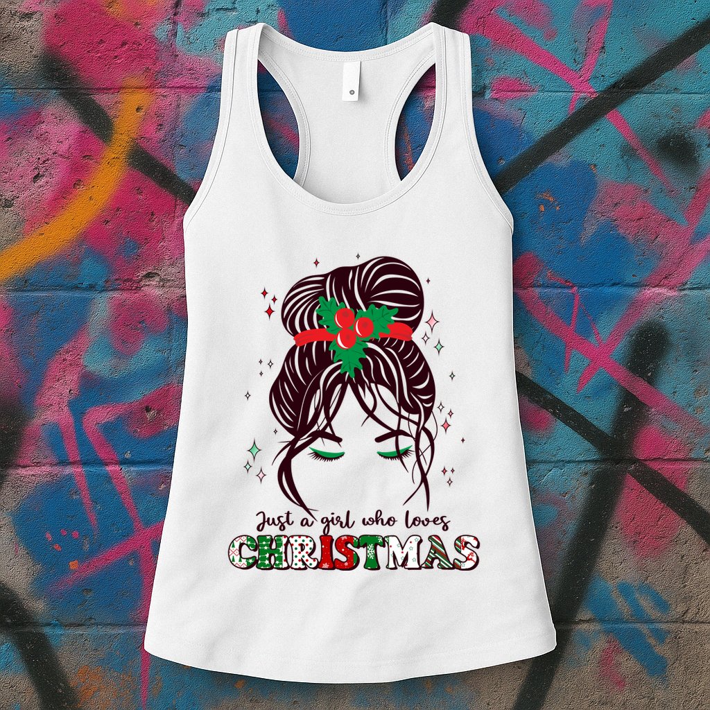 Cute Just A Girl Who Loves Christmas Womens Tank Top