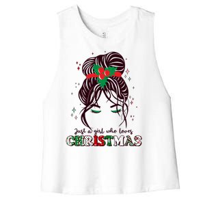 Cute Just A Girl Who Loves Christmas Women's Racerback Cropped Tank