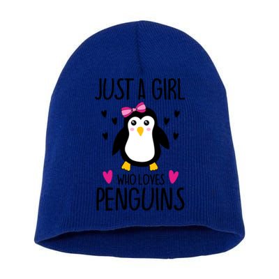 Cute Just A Who Loves Penguins Trendy Penguin Gift Short Acrylic Beanie