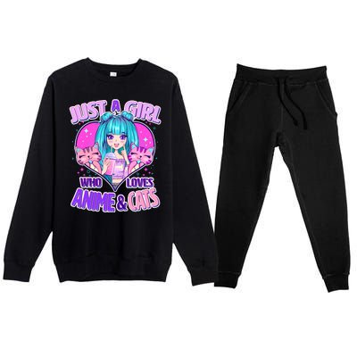 Cute Just A Girl Who Love Anime And Cats Premium Crewneck Sweatsuit Set