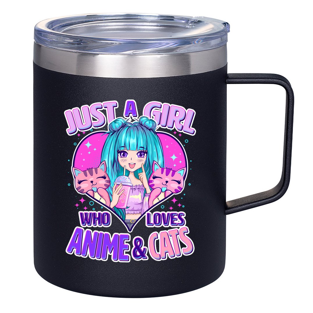 Cute Just A Girl Who Love Anime And Cats 12oz Stainless Steel Coffee Mug