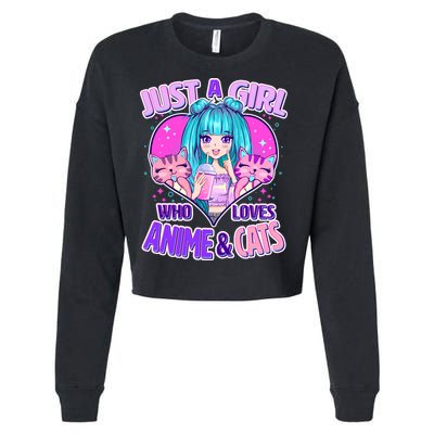 Cute Just A Girl Who Love Anime And Cats Cropped Pullover Crew