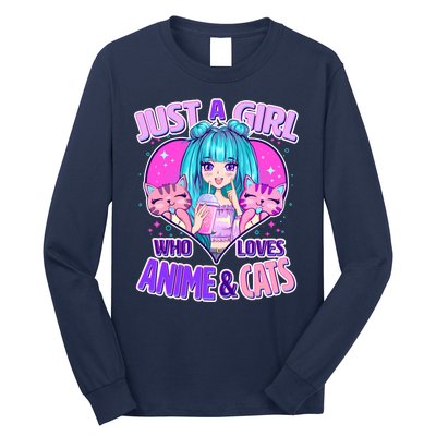 Cute Just A Girl Who Love Anime And Cats Long Sleeve Shirt