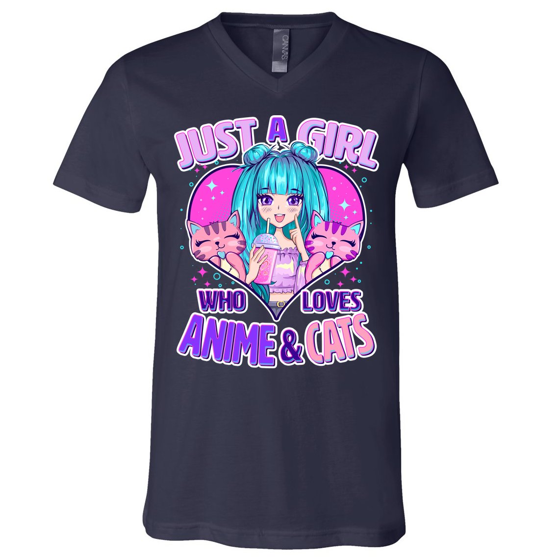 Cute Just A Girl Who Love Anime And Cats V-Neck T-Shirt