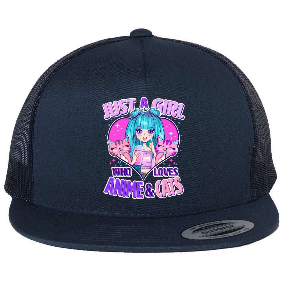Cute Just A Girl Who Love Anime And Cats Flat Bill Trucker Hat