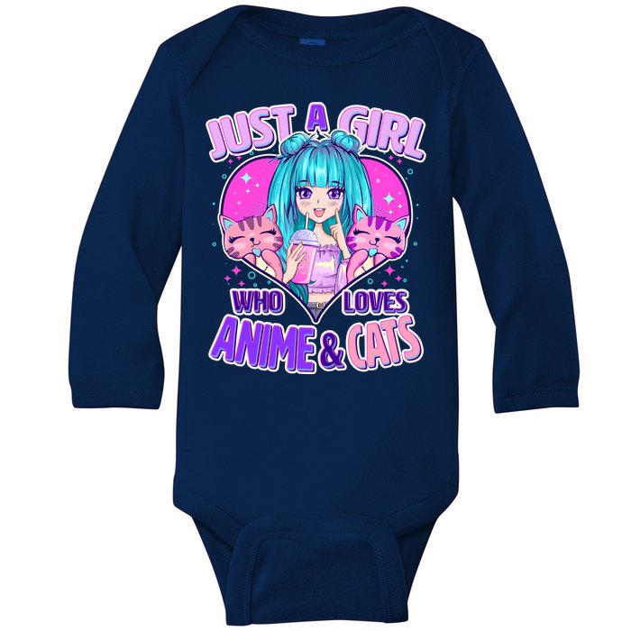 Cute Just A Girl Who Love Anime And Cats Baby Long Sleeve Bodysuit