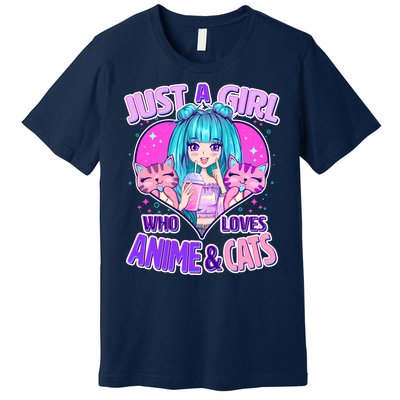 Cute Just A Girl Who Love Anime And Cats Premium T-Shirt