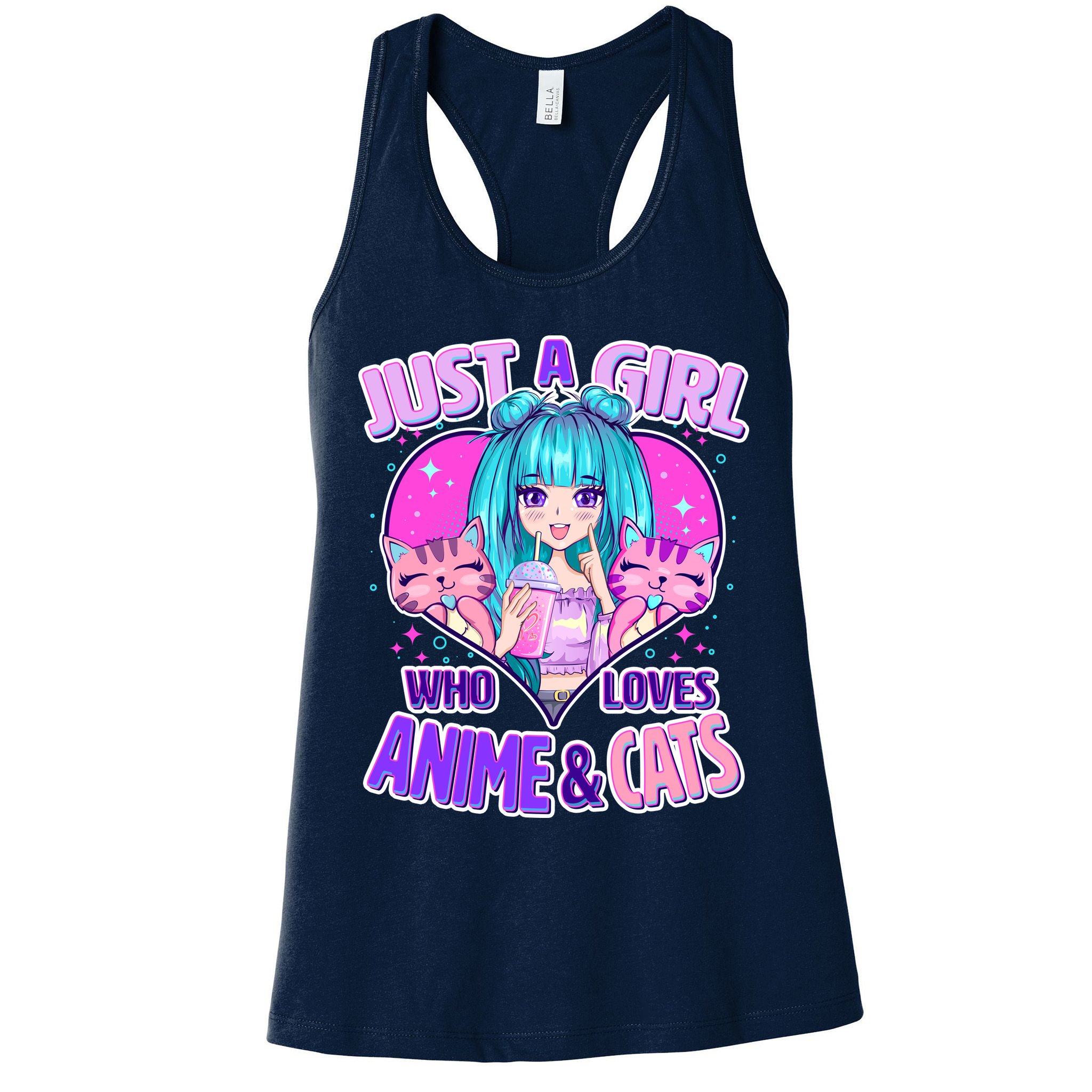 Cute Just A Girl Who Love Anime And Cats Womens Tank Top