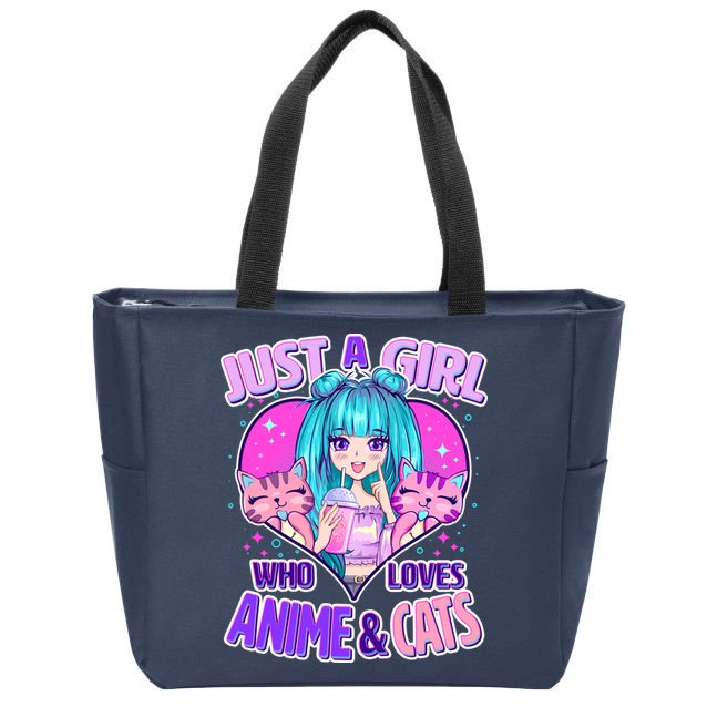 Cute Just A Girl Who Love Anime And Cats Zip Tote Bag
