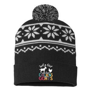 Cute Just A Girl Who Loves Chickens Goats Farmer USA-Made Snowflake Beanie