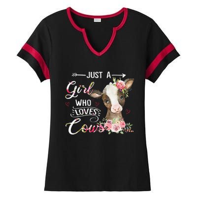 Cow Just A Girl Who Loves Cows Funny Gifts Ladies Halftime Notch Neck Tee