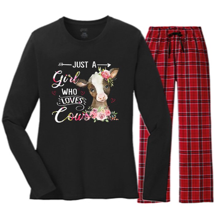 Cow Just A Girl Who Loves Cows Funny Gifts Women's Long Sleeve Flannel Pajama Set 