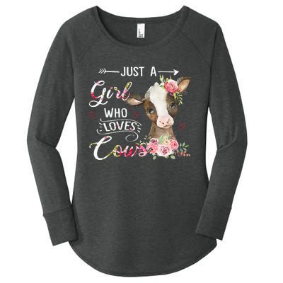 Cow Just A Girl Who Loves Cows Funny Gifts Women's Perfect Tri Tunic Long Sleeve Shirt