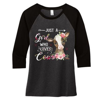 Cow Just A Girl Who Loves Cows Funny Gifts Women's Tri-Blend 3/4-Sleeve Raglan Shirt