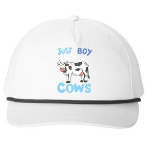 Cow Just A Boy Who Loves Cows Gift For Cow Lovers Snapback Five-Panel Rope Hat