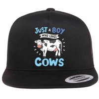 Cow Just A Boy Who Loves Cows Gift For Cow Lovers Flat Bill Trucker Hat