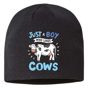 Cow Just A Boy Who Loves Cows Gift For Cow Lovers Sustainable Beanie