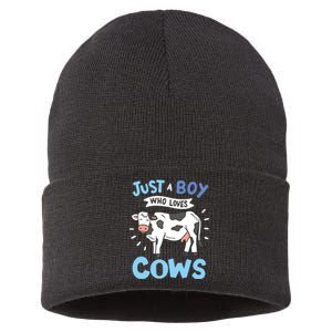 Cow Just A Boy Who Loves Cows Gift For Cow Lovers Sustainable Knit Beanie