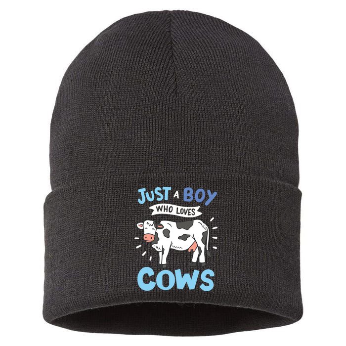 Cow Just A Boy Who Loves Cows Gift For Cow Lovers Sustainable Knit Beanie