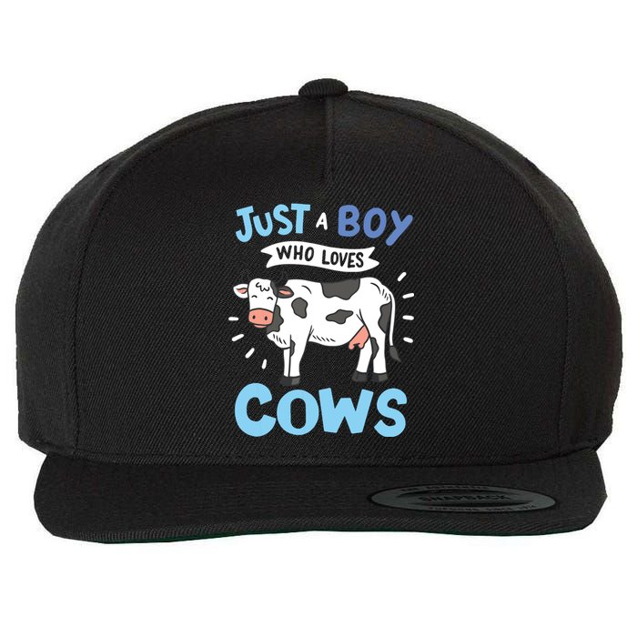 Cow Just A Boy Who Loves Cows Gift For Cow Lovers Wool Snapback Cap