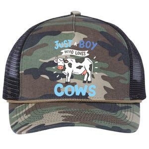 Cow Just A Boy Who Loves Cows Gift For Cow Lovers Retro Rope Trucker Hat Cap