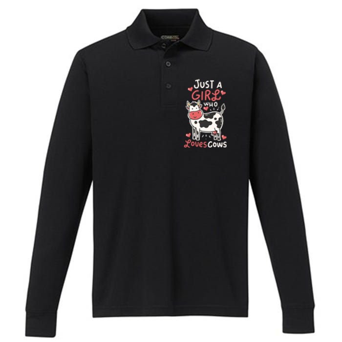 Cow Just A Who Loves Cows Farmer Butcher Milk Performance Long Sleeve Polo