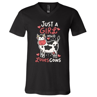 Cow Just A Who Loves Cows Farmer Butcher Milk V-Neck T-Shirt