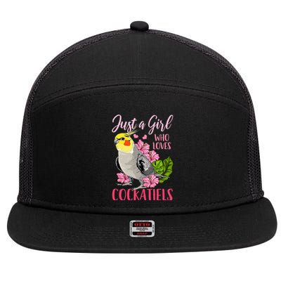 Cockatiel Just A Girl Who Loves Cockatiels Cute Gift 7 Panel Mesh Trucker Snapback Hat