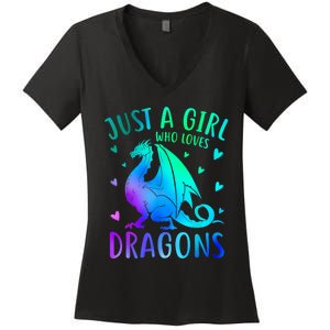 Cute Just A Girl Who Loves Dragons Tie Dye Women's V-Neck T-Shirt